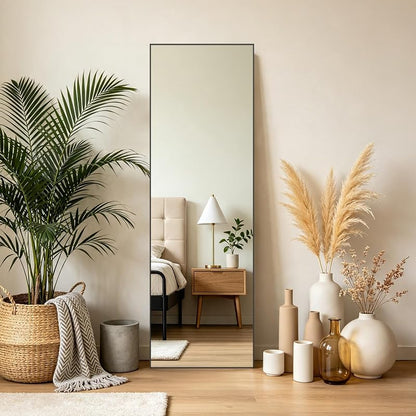 56x18 Full Length Mirror with Black Aluminum Frame - Freestanding Floor Standing