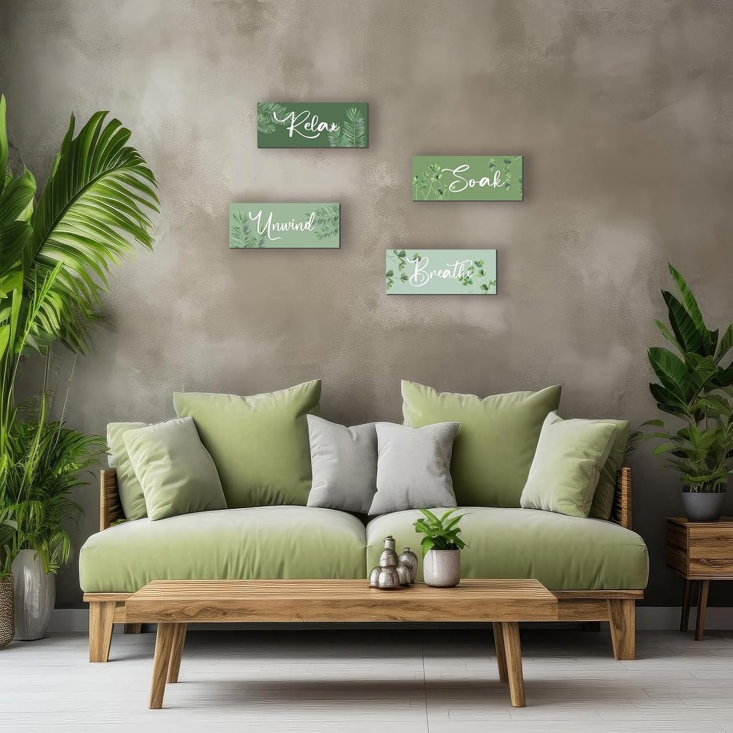 ONIZHITY Sage Green Bathroom Wall Decor - Relax, Soak, Unwind Wooden Signs | Rustic 10x4 Inch Decor for Home