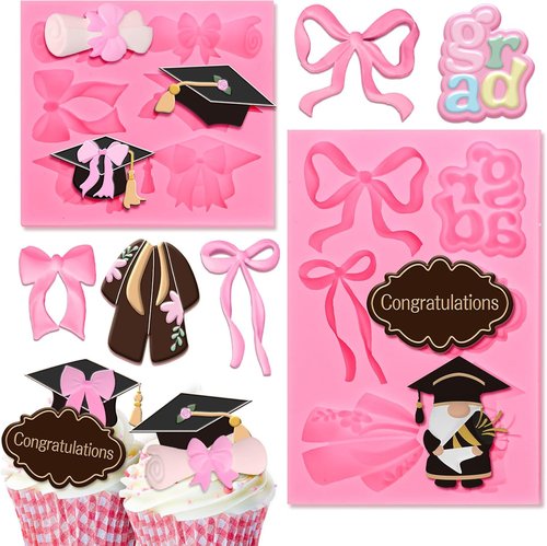 FYSUIMU Graduation Bow Fondant Molds - 2 Pack Silicone Molds for Baking & Party Decor