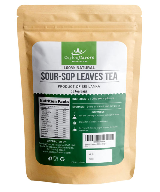 Ceylon Soursop Tea Leaves | 100% Natural Soursop Tea Bags Pack of 30 | Sourced From Sri Lanka