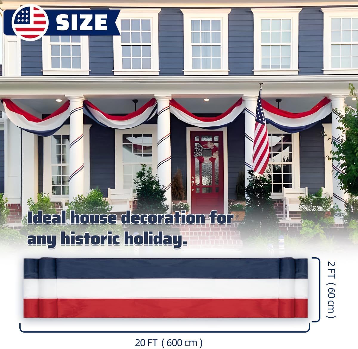 Skiennix 20Ft Patriotic US Flag Bunting - Red, White & Blue Stripe Banner for 4th of July & Memorial Day Celebrations