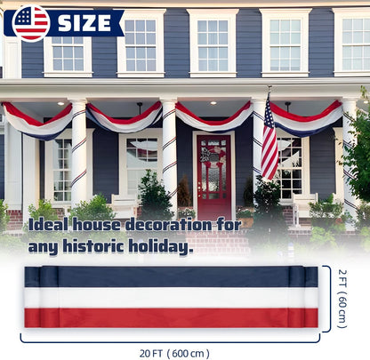 Skiennix 20Ft Patriotic US Flag Bunting - Red, White & Blue Stripe Banner for 4th of July & Memorial Day Celebrations