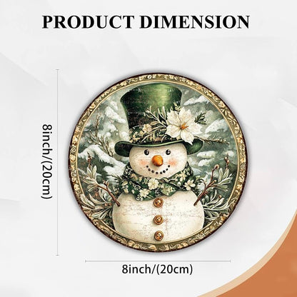 Christmas Snowman Wreath Sign - Round 8x8 in Metal Wall Decor Indoor Outdoor