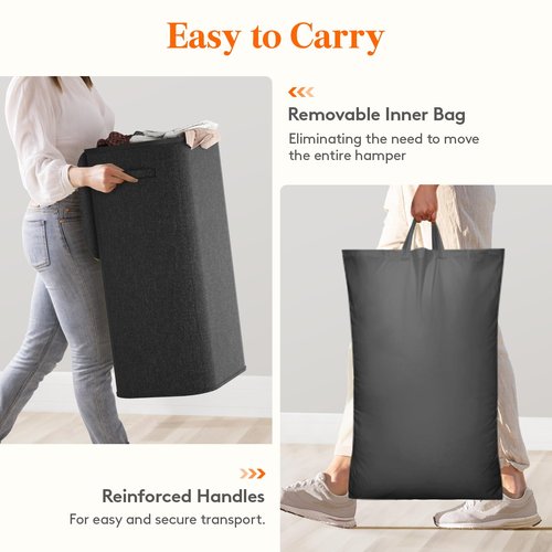 Lifewit 105L Large Laundry Basket with Lid, Laundry Hamper with Plastic Handles and Removable Bag, Foldable Tall Dirty Clothes Hampers for Laundry for Laundry Room, Bedroom, Bathroom, Dorm, Dark Gray
