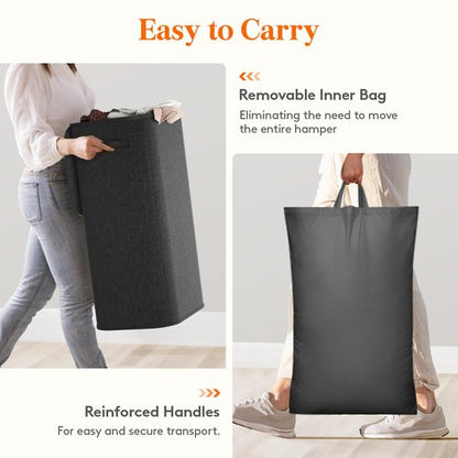 Lifewit 105L Large Laundry Basket with Lid, Laundry Hamper with Plastic Handles and Removable Bag, Foldable Tall Dirty Clothes Hampers for Laundry for Laundry Room, Bedroom, Bathroom, Dorm, Dark Gray
