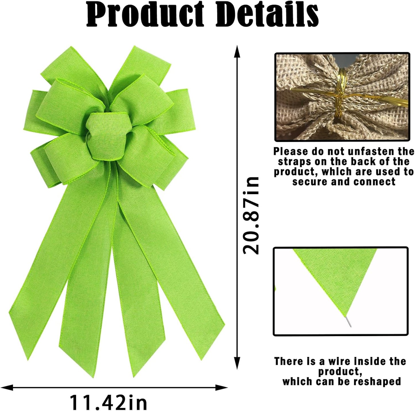 Skiennix Light Green Burlap Wreath Bow - 20 x 11 Inches Easter Decor | Farmhouse Style Front Door Accent