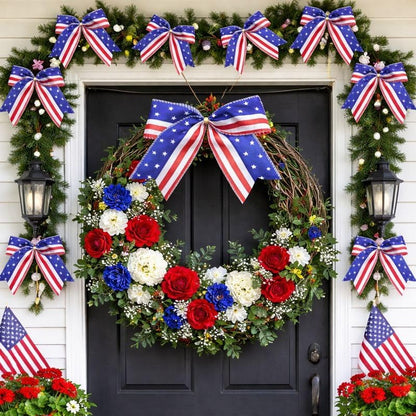 Regine Switzerland Patriotic USA Bows - 12 Pack Red White Blue Decorations for 4th of July & Memorial Day