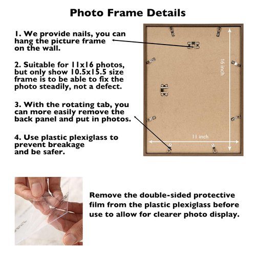 JCJMY 11x16 Picture Frame Brown for Wall Hanging, Wall Mounting Horizontally or Vertically, 11 x 16 Wall Gallery Poster Photo Frame with Shatter Resistant Plexiglass, Brown