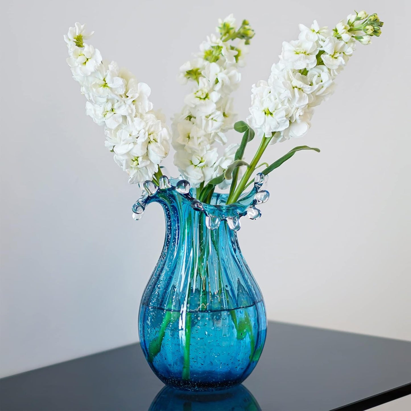 Skiennix 8-Inch Blown Glass Bubble Vase - Modern Art Flower Decor for Home & Office - Blue