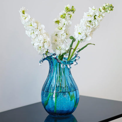 Skiennix 8-Inch Blown Glass Bubble Vase - Modern Art Flower Decor for Home & Office - Blue