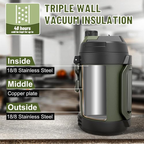 Hydraful 128 oz Insulated Water Bottle - Large Triple Wall Vacuum Jug | Keeps Drinks Cold for 48 Hrs