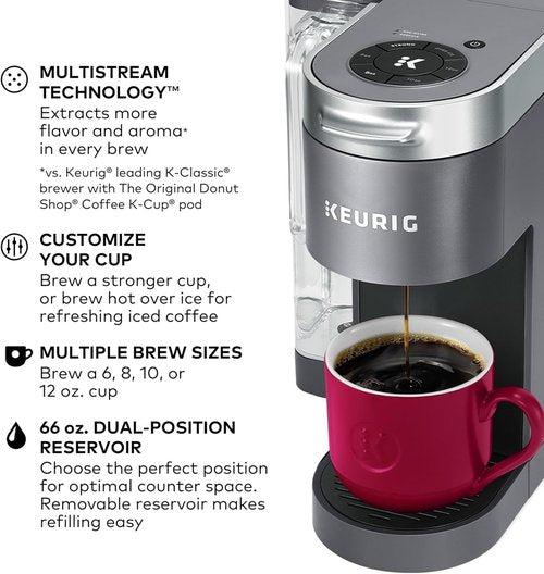 Keurig K-Supreme Coffee Maker - MultiStream Technology, 4 Brew Sizes, 66oz Reservoir, Gray