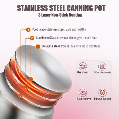 Canning Pot Water Bath Canner with Rack and Lid, 21.5QT Stainless Steel Stock Pot, Canning Supplies Starter Kit with Mason Jars, Tongs, Full Canning Accessories & Canning Tools Set for Beginners