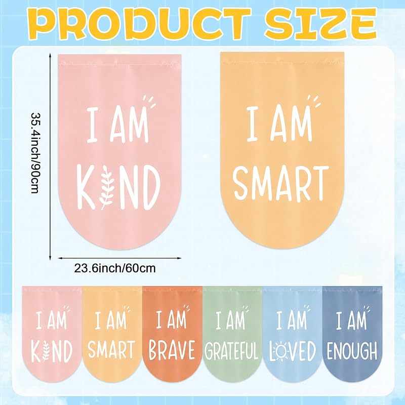 Boho Classroom Curtains 6-Piece Set 35 x 23 in - Positive I Am Affirmation