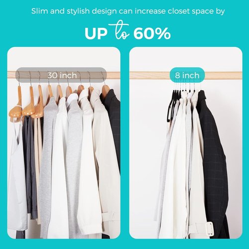 HOUSE DAY Premium Velvet Hangers - 50 Pack Black Non-Slip Flocked Felt Hangers for Space Saving