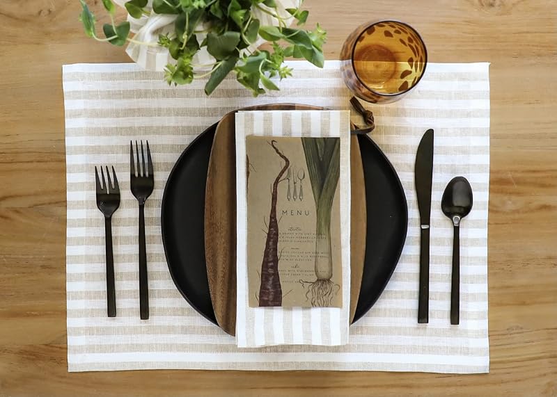 Solino Home 100% Linen Dinner Napkins Set of 4 - Natural & White 20 x 20 in (Variation: 01: Natural & White+20" x 20" Set of 4)