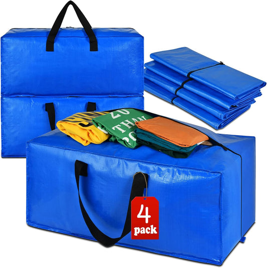 Skiennix Heavy Duty Extra Large Moving Bags - Strong Handles & Backpack Straps - Blue Storage Solution