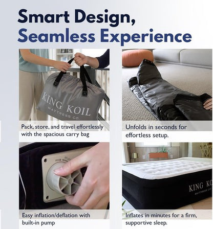 King Koil Luxury Air Mattress - California King Size with Built-in Pump | Waterproof & Adjustable, 20" Double High, Perfect for Home & Camping
