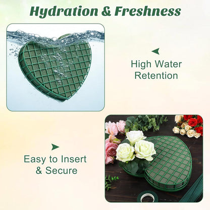 STOBOK Floral Foam Hearts - Heart-Shaped Floral Foam Cage with 5 Suction Cups for Weddings | Green, 12.2 x 11.4 in