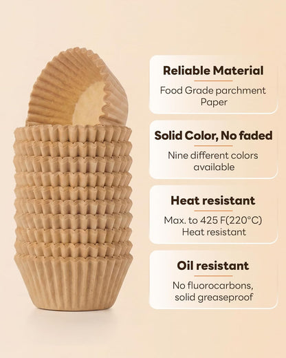 Bake Choice Mini Cupcake Liners - 400 Pcs Non-Stick Natural Parchment for Muffin Pans | Greaseproof