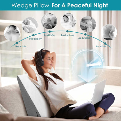 Skiennix Wedge Pillow - 8 Inch Cooling Memory Foam Bed Wedge for Back Support & Leg Elevation