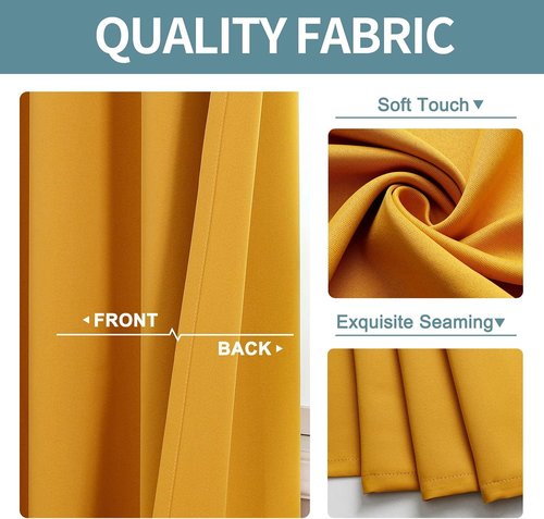 ChrisDowa Blackout Curtains - Thermal Insulated Room Darkening Panels, Mustard Yellow, 52 x 80 Inches (Set of 2)