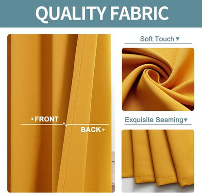 ChrisDowa Grommet Blackout Curtains - Thermal Insulated Room Darkening Panels, Mustard Yellow, 42W x 84L