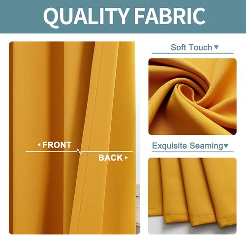 ChrisDowa Grommet Room Darkening Curtains for Bedroom and Living Room - 2 Panels Set Thermal Insulated Blackout Curtains (Mustard Yellow, 52W x 45L)