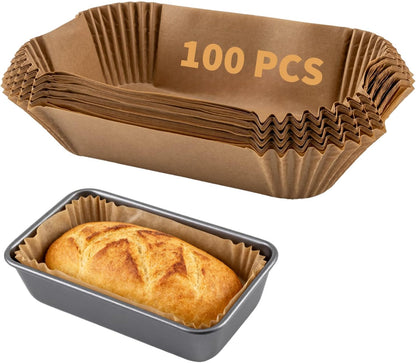 Skiennix 100 Pcs Disposable Loaf Pan Liners - Non-Stick Parchment for 9x5 Inch Baking | Ideal for Banana Bread, Cakes, Sourdough (Brown)