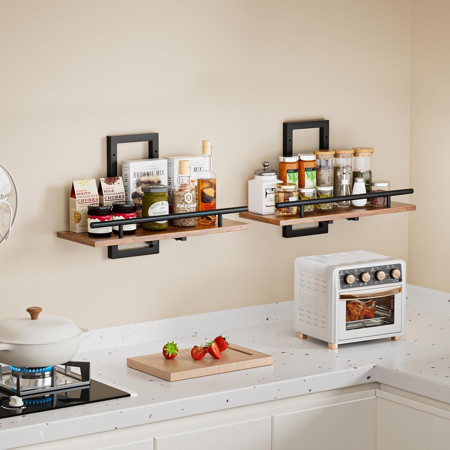 Sbosbo Floating Wall Shelves - Rustic Brown Set of 2 for Plants & Decor | Easy to Mount 15.8 Inch