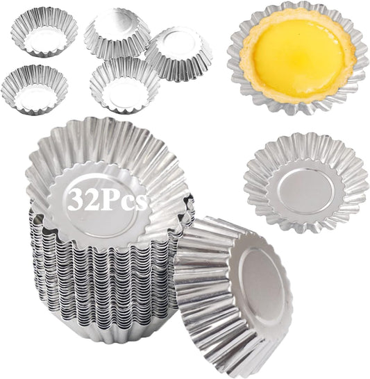 Skiennix Egg Tart Molds - 32-Pack Mini Tart Pans for Baking - 2.75 Inch Aluminium Tins