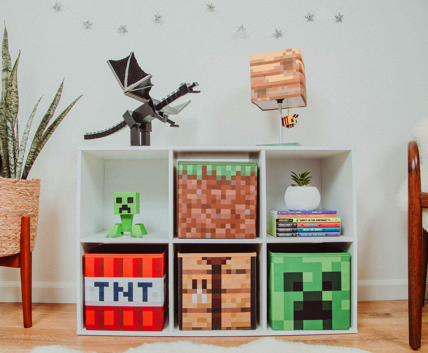 Minecraft 10-Inch Storage Set of 4 Bins | Includes Creeper, TNT, Grass, Crafting Table | Fabric Basket Container, Cubby Closet Organizer, Home Decor for Playroom | Video Game Gifts And Collectibles
