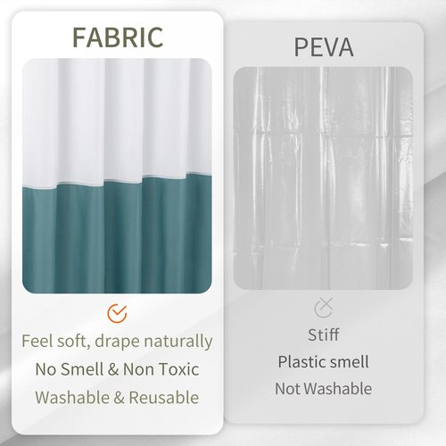 ALYVIA SPRING Waterproof Fabric Shower Curtain Liner - Soft & Light-Weight Cloth Shower Liner, 3 Bottom Magnets, Hotel Quality & Machine Washable - Standard Size 72x72, White and Teal
