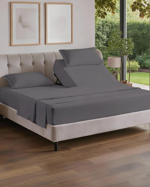 Flex Top Split Head King Sheet Set - Comfy Cooling Bed Sheets for Luxury Sleep | Deep Pockets, Dark Grey