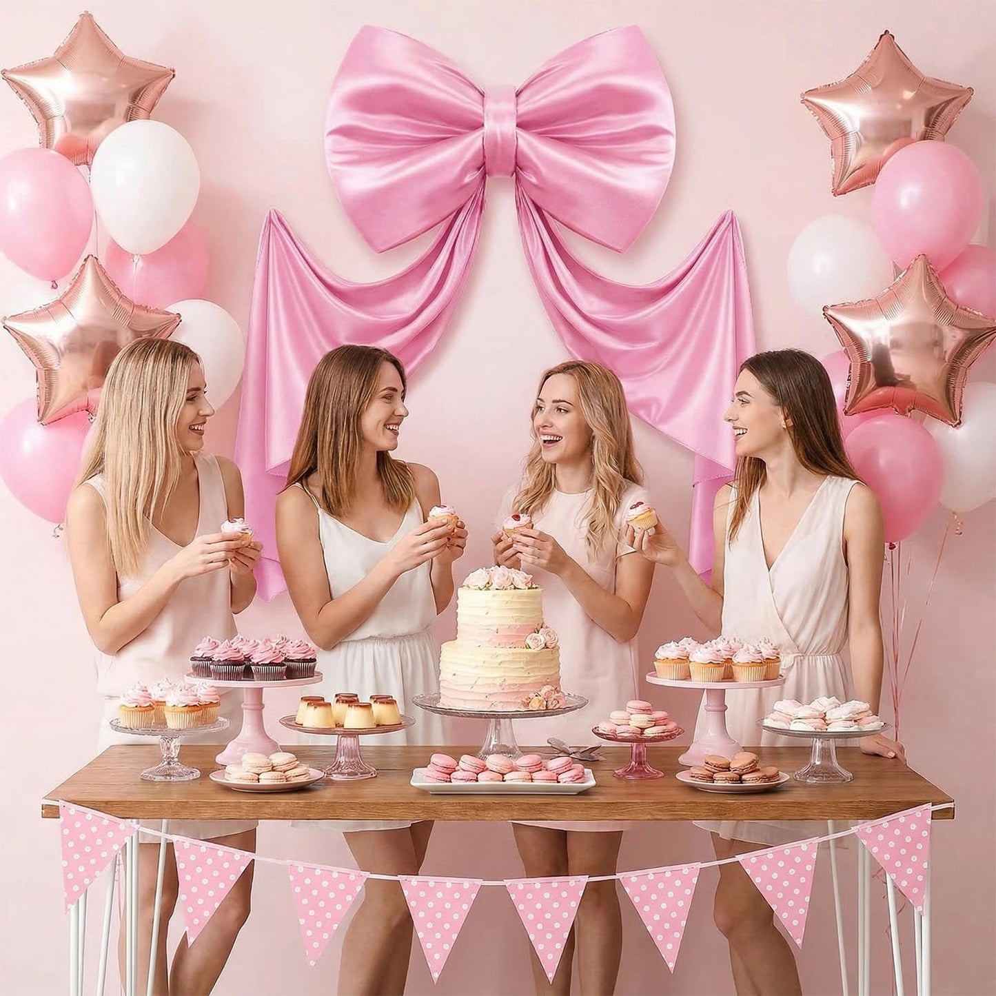 Skiennix Large Pink Bow - 70 x 22 Inch Satin Ribbon Tie for Coquette Birthday & Wedding Decor