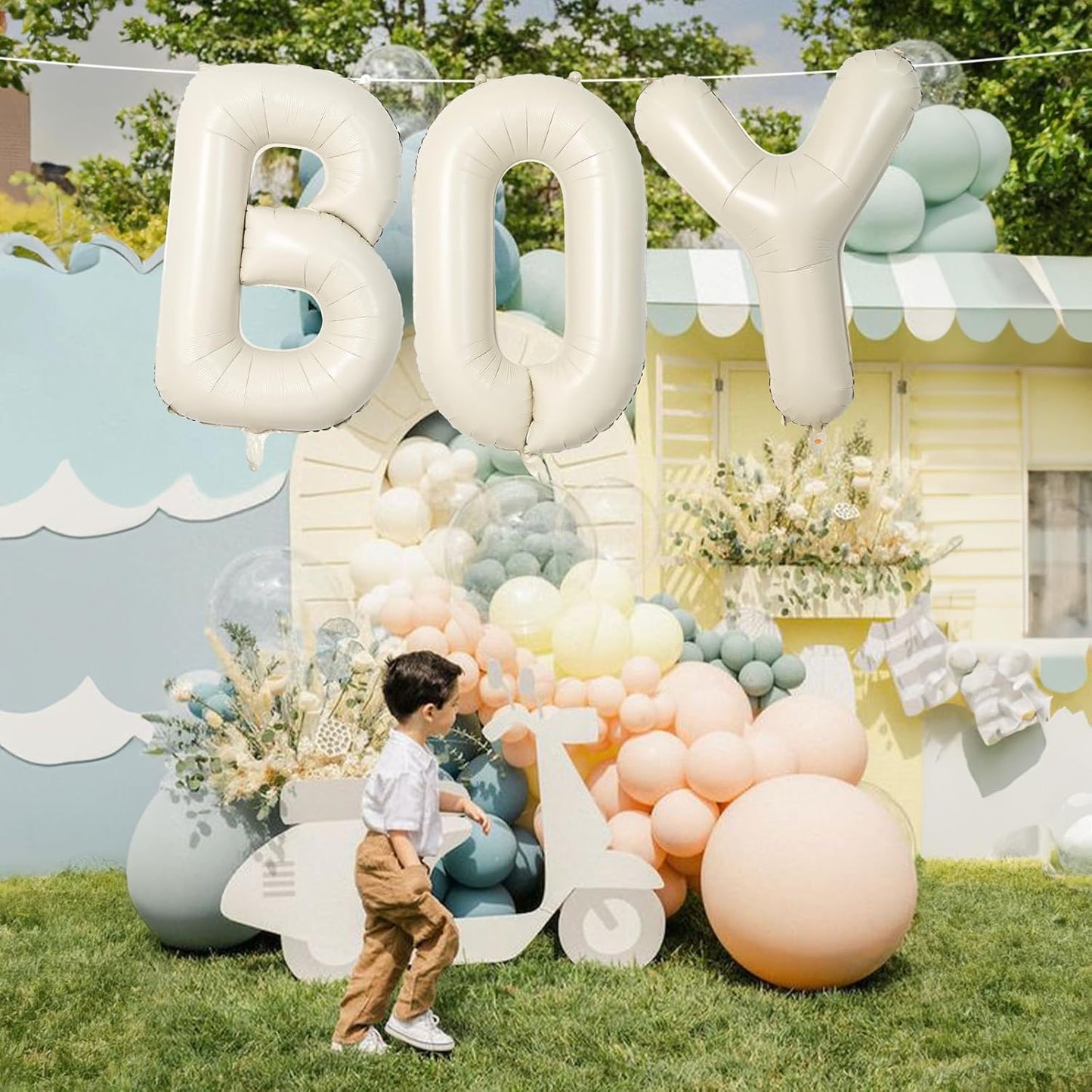 Skiennix 40-Inch Beige Boy Balloons - Large Cream White Sand Alphabet Letters for Birthday & Gender Reveal Decor