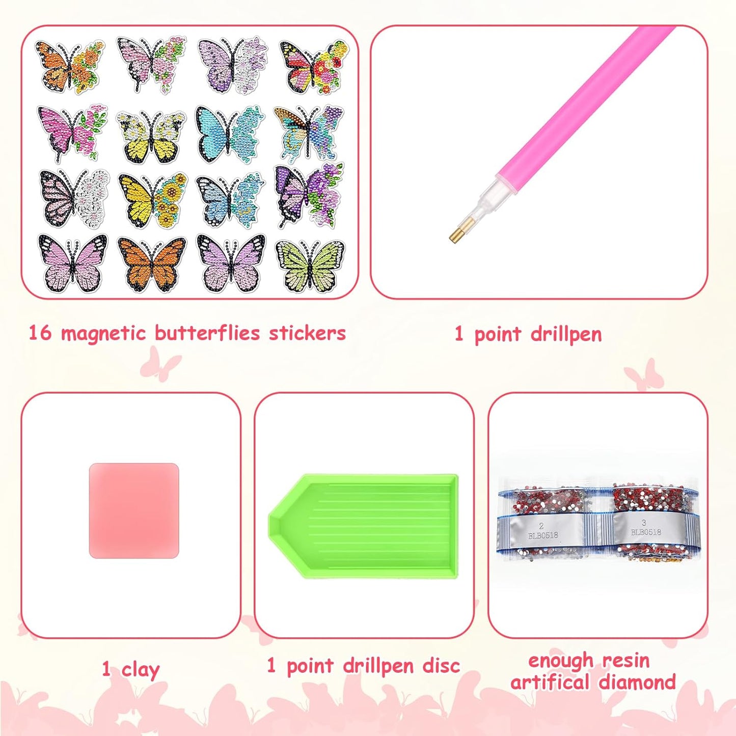Umigy Butterfly Diamond Art Magnets Kit - 16 Pcs DIY Gem Art for Home Fridge Decor | Spring Crafts