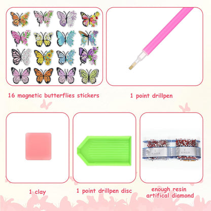 Umigy Butterfly Diamond Art Magnets Kit - 16 Pcs DIY Gem Art for Home Fridge Decor | Spring Crafts