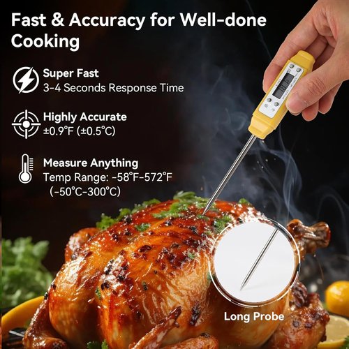 Akozon Digital Food Thermometer - High Accuracy Automatic Calibration Pocket Thermometer | Yellow