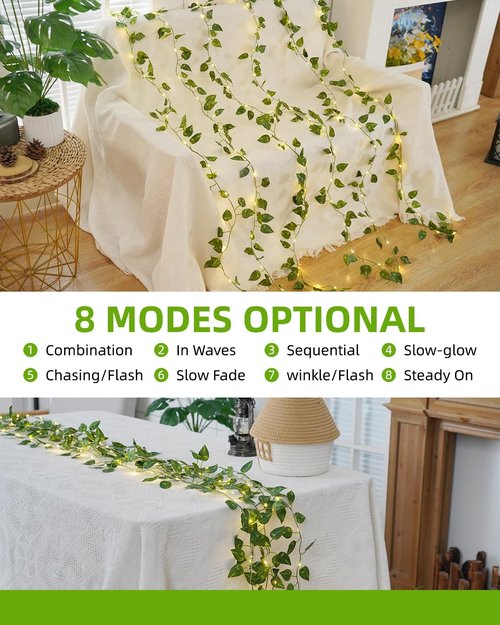 KASZOO 33ft 100 LED Fairy Lights - Battery/USB Operated Pothos Vine String Lights for Bedroom & Garden Decor