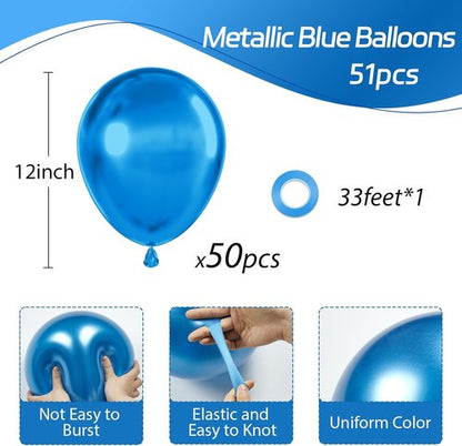 Awenztech Metallic Blue Balloons - 12 Inch Chrome Latex Balloons | 50 Pack for Parties & Celebrations