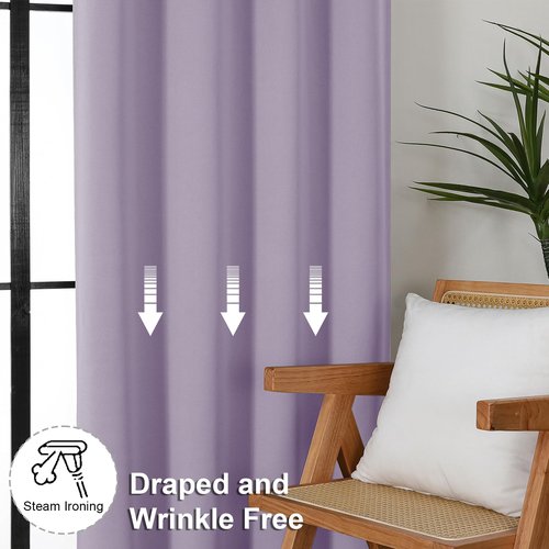 Simplebrand Ava Lilac Blackout Curtains for Bedroom 63 Inch Length 2 Panels Set, Nursery Thermal Insulated Energy Saving Rod Pocket Window Treatment Curtains Blackout Drapes, W40 x L63 Inch, Lilac