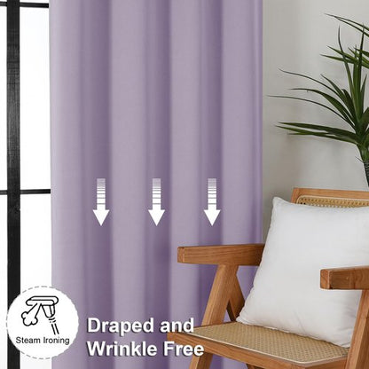 Simplebrand Ava Lilac Blackout Curtains for Bedroom 63 Inch Length 2 Panels Set, Nursery Thermal Insulated Energy Saving Rod Pocket Window Treatment Curtains Blackout Drapes, W40 x L63 Inch, Lilac