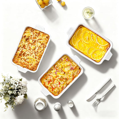 Regine Switzerland 30 Oz Small Baking Dish - Durable Ceramic Casserole Dish with Double Handles | 7x4.5 Inch, White