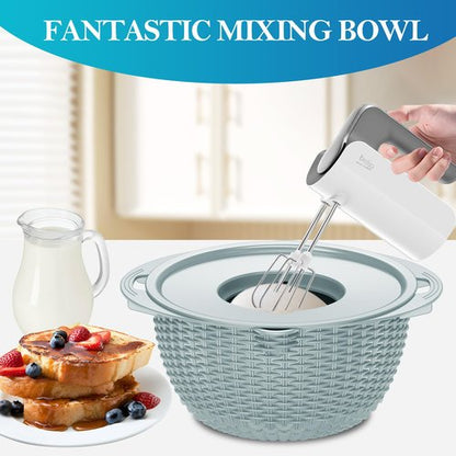 4-1 Colander with Mixing Bowl Set, Food Strainers and Colanders Set for Kitchen, Pasta Rice Strainer, Fruit and Veggie Washer, Salad Spinner, Kitchen Essentials Strainer Basket Bowl, Blue