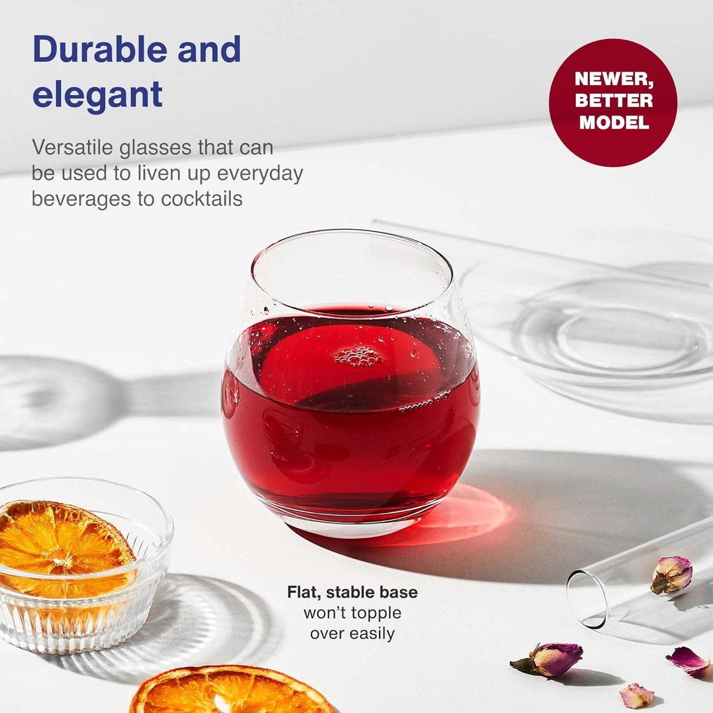Vintorio GoodGlassware Stemless Wine Glasses (Set Of 4) 15 oz - Crystal Clear Clarity, Classic Bowl Design Perfect for Red and White Wines - Dishwasher Safe, All-Purpose Tumblers
