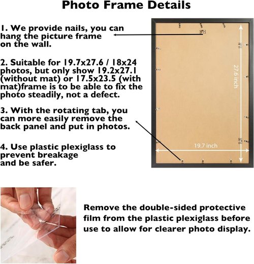 **JCJMY Puzzle Frame - Display 50x70 cm Puzzles | Fits 18x24 with Mat or 19.7x27.6 Without - Black**