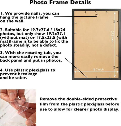 **JCJMY Puzzle Frame - Display 50x70 cm Puzzles | Fits 18x24 with Mat or 19.7x27.6 Without - Black**