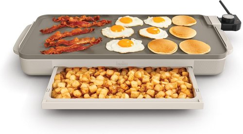 Bella Electric Griddle - 10" x 20" with Warming Tray & Nonstick Ceramic Coating | 1500 Watt, Oatmilk