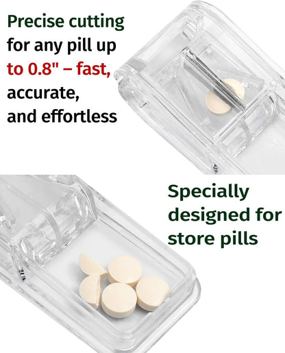 Skiennix Medicine Organizer Storage Box - 2 Pack Clear Portable Pill Splitter with Lids & Labels